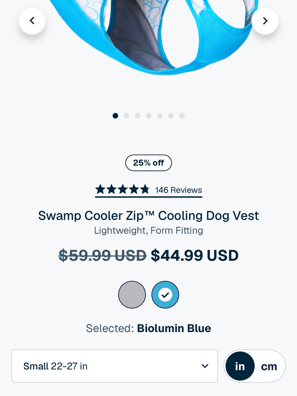 Ruffwear Dog One-Piece Cooling Vest in Light Blue and White (S) - Picture 7 of 8